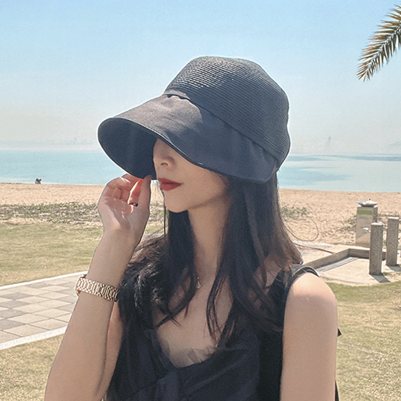 Straw Knitted Peaked Cap Topless Hat Women's Beach Sun Protection Sun-Proof Uv-Proof Sun Hat Straw Hat Summer Face-Covering Women's