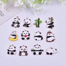 韩版DIY制作熊猫家族竹子滴油合金耳环挂件饰品配件