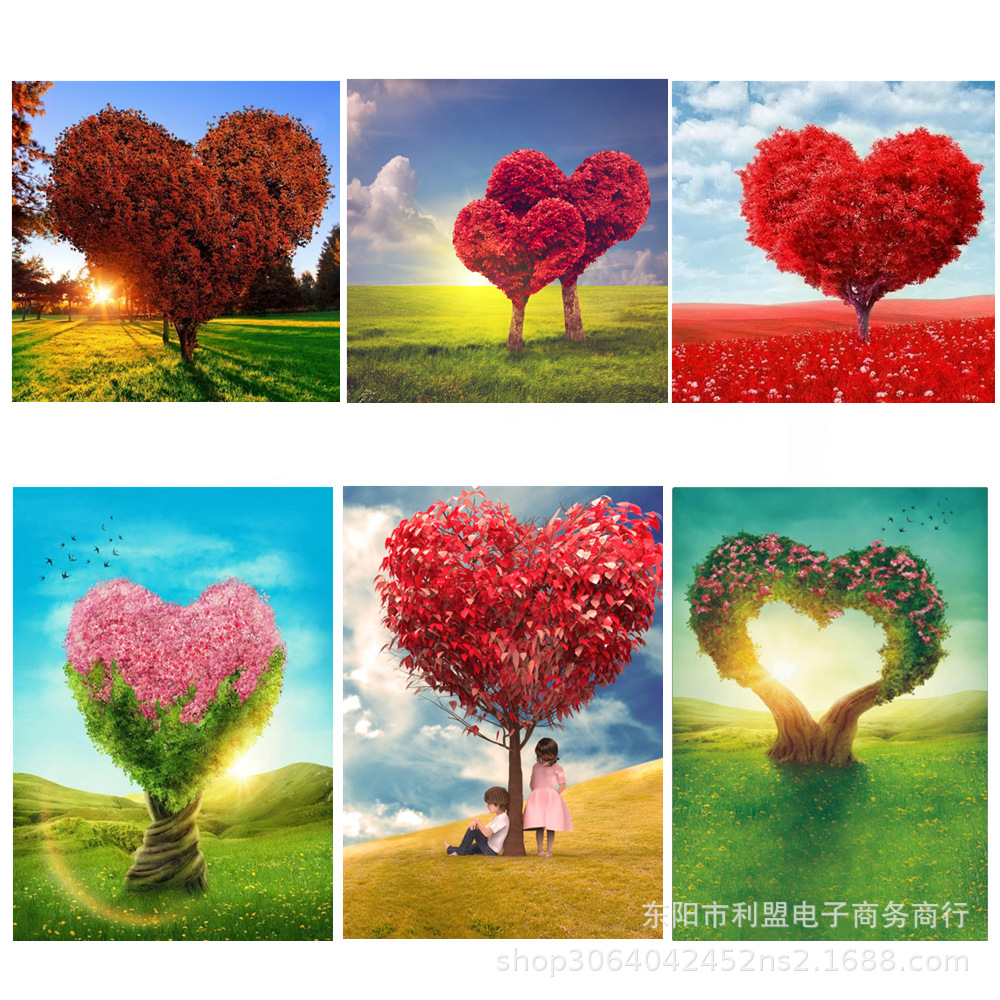 外贸新款跨境5d钻石画 满钻情人节爱情树十字绣砖石贴钻diy装饰画