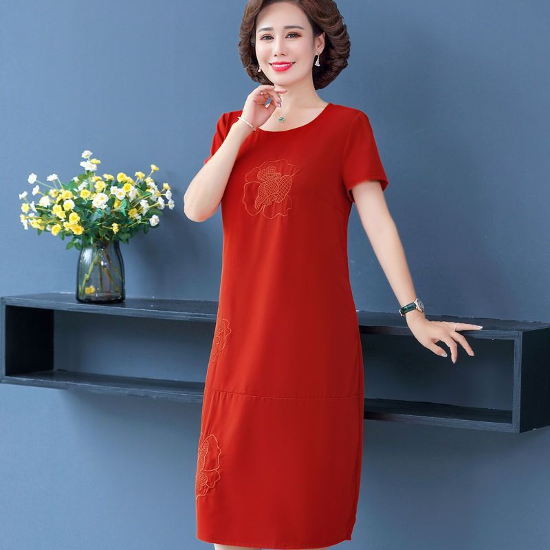中老年人连衣裙新款40到50岁胖妈妈裙子加肥加大码宽松中长款-阿里巴
