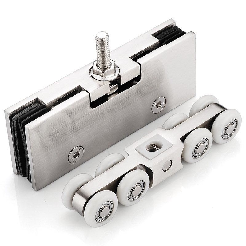 批发钢化玻璃吊轮移门滑轮全不锈钢静音无框玻璃推拉门轨道门轮18