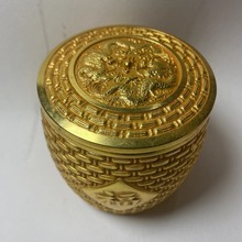 仿古工艺品百福茶叶罐双龙呈祥纯铜福字储蓄罐家居摆件收藏品