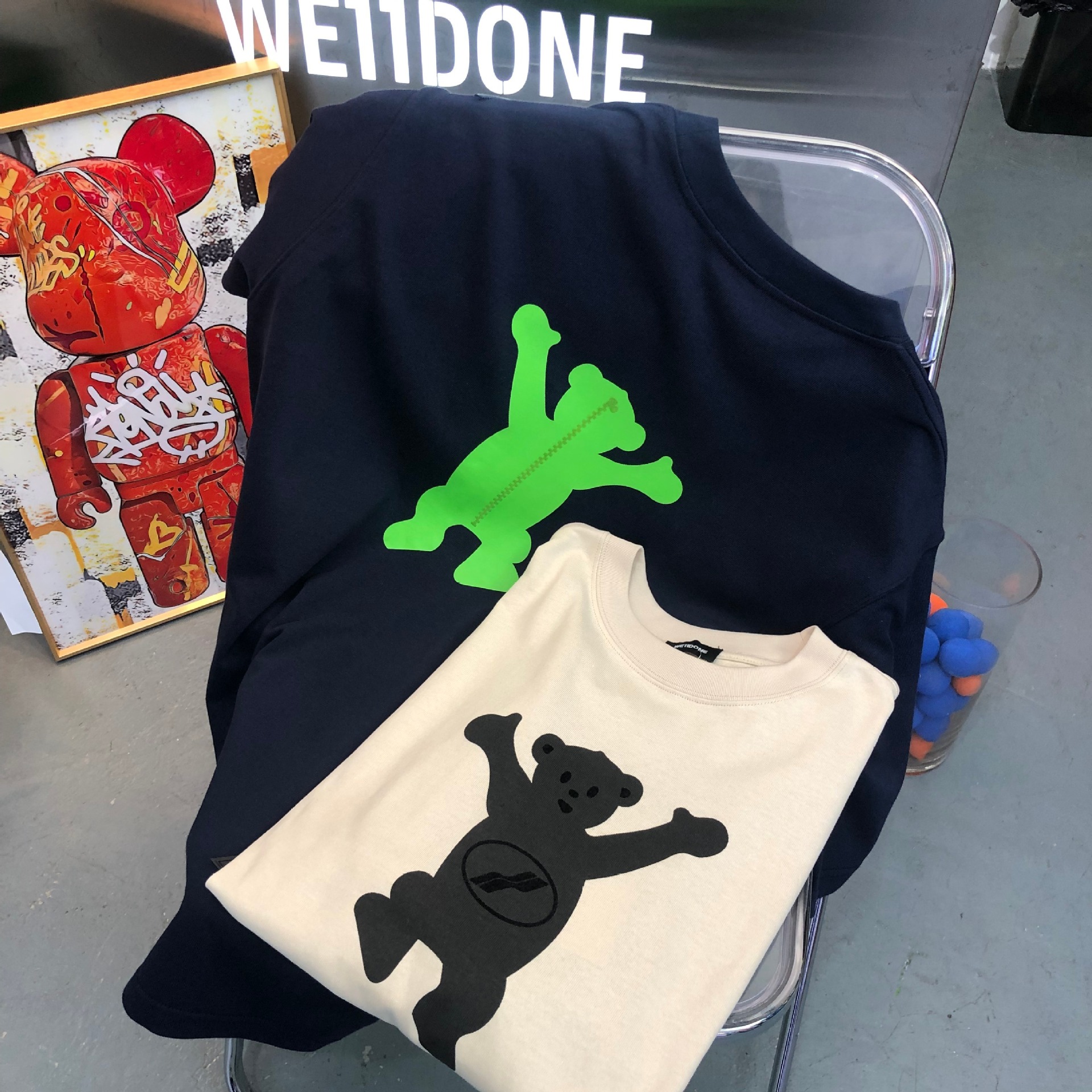 正确版welldone小熊潮牌韩版高街宽松夏季300克纯棉男女情侣短t恤