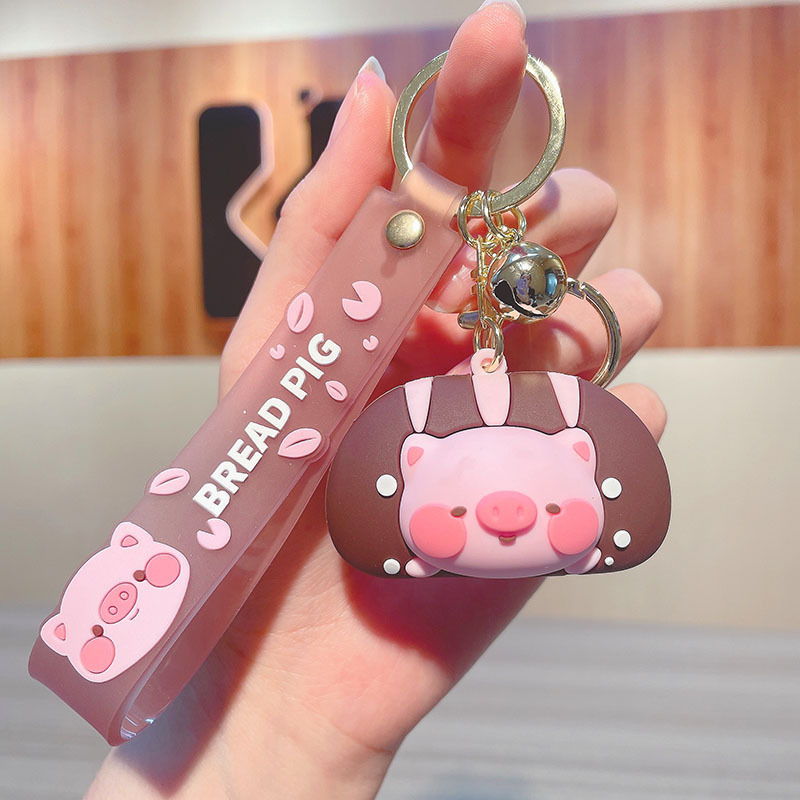 New Cute Bread Piggy Keychain Cartoon PVC Doll Bag Package Pendant Car Key Ring Gift Wholesale