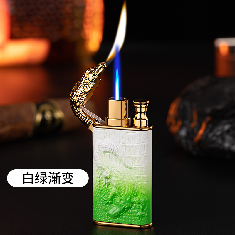 Creative Double Fire Crocodile Three-Dimensional Relief Direct Punch Change Open Fire Gas Lighter Metal Lighter Best-Selling