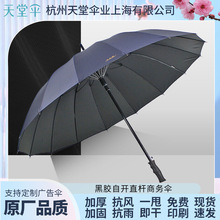 天堂伞 直杆自开长柄伞65cm*16骨黑胶晴雨伞 加大强抗风 商务伞