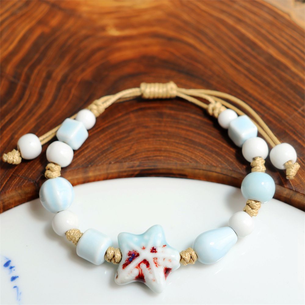 Factory Supply Alloy Ceramic Bracelet Ethnic Style Single Ring Ceramic Jewelry Handmade Filament Beaded Bracelet