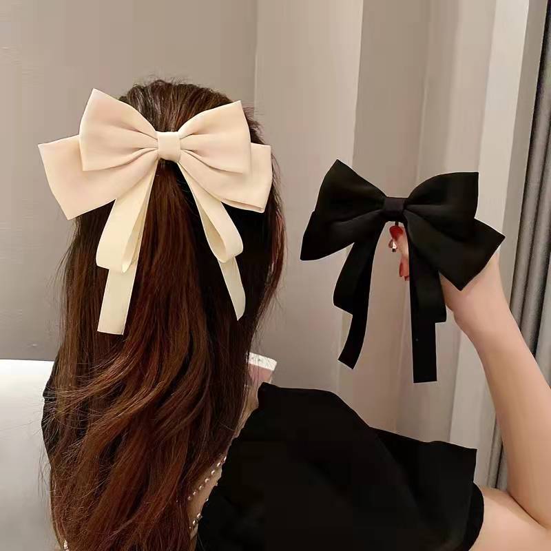Korean New Bow Hair Accessories Elegant Satin Tie Hair Hook Versatile out Back Head Barrettes Internet Celebrity Headwear 