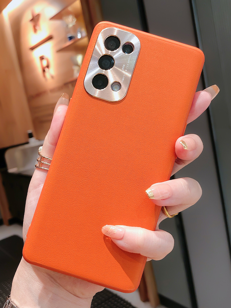适用opporeno5手机壳素皮纹reno5pro全包镜头硅胶软壳个性创意