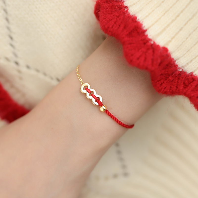 铜钱红绳手链设计感小众编织绳手绳本命年手链女编绳新款饰品批发