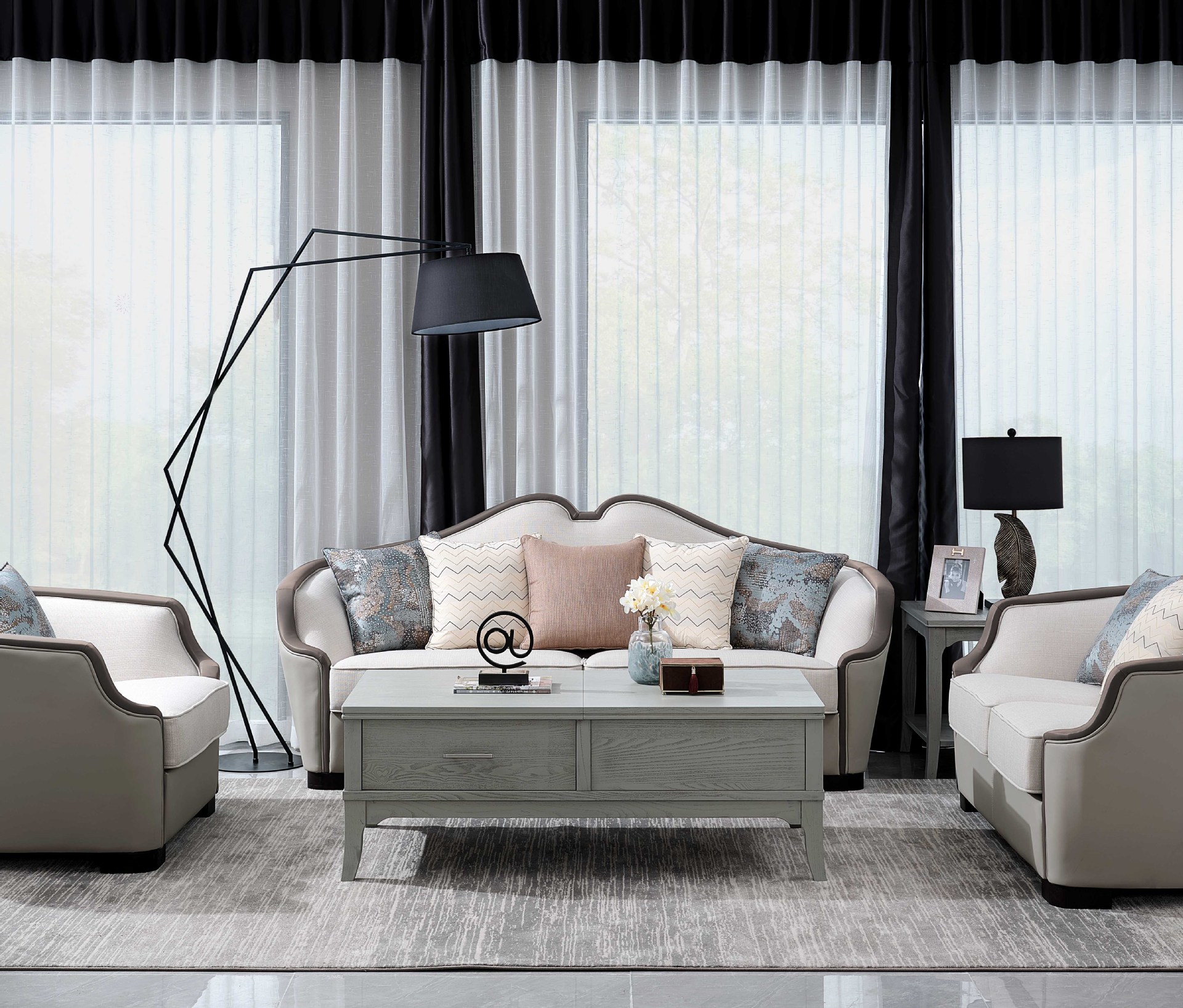 美式轻奢沙发客厅u形组合家具 支持配送 现代简约酒店沙发组合