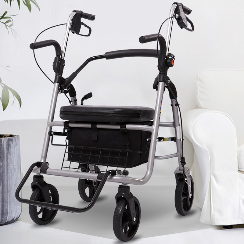 手推车买菜助行车老年四轮购物车代步推椅可坐折叠轻便