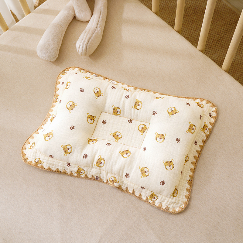 Baby Pillow Cotton Cloth Baby Shaping Pillow Lace Newborn Head-Shaped Anti-Deviation Head Correction 0-6 Months Shaping Pillow