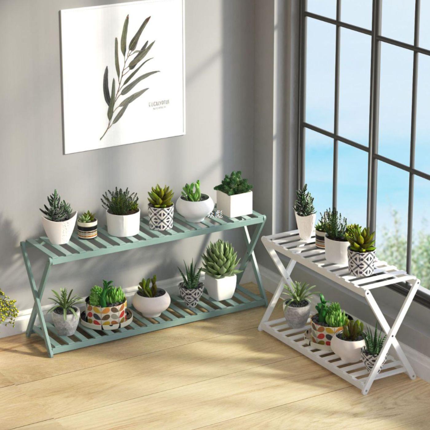 户外阳台花架子置物架落地式实木展示架多层室内花盆架鲜花店货zb