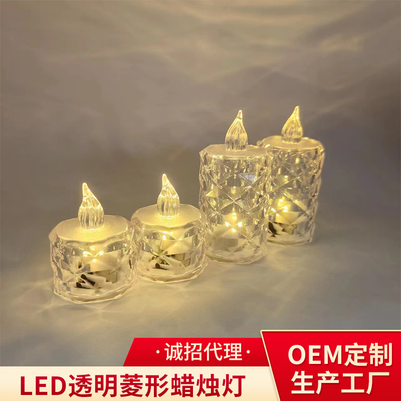 Transparent Diamond Candle Light LED Electronic Candle Tealight Bar Decorative Light Birthday Gift Acrylic Candle