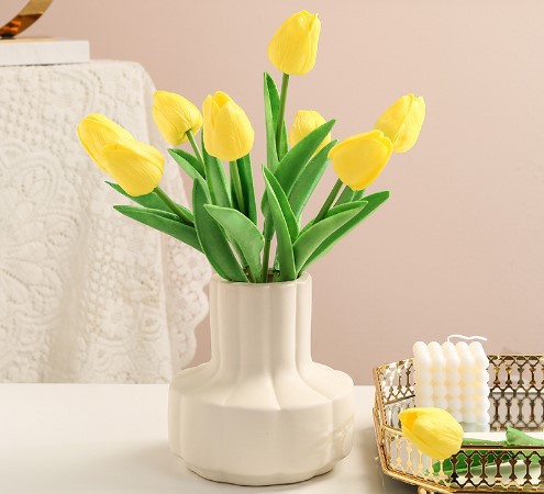 北欧复古奶油风郁金香陶瓷花瓶客厅桌面艺术插花民宿花器摆件