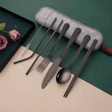 跨境亚马逊不锈钢餐具套装 便携式创意西餐具刀叉勺吸管组合礼品