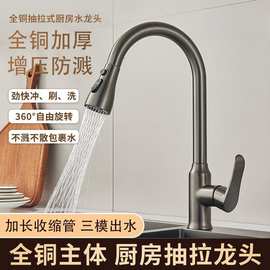 批发全铜厨房抽拉式水龙头冷热龙头家用洗菜盆洗碗池水槽伸缩龙头