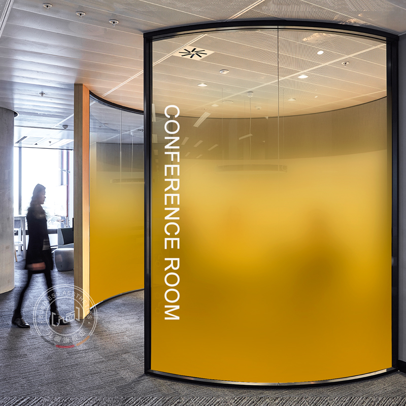 cf89彩色渐变办公室玻璃贴膜艺术企业防撞装饰静电半透明磨砂贴纸