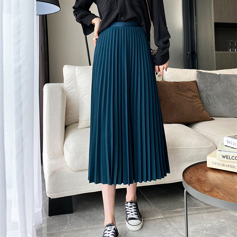 秋冬新款半身裙女a字中长款2021百褶裙百搭小个子高腰显瘦长裙子