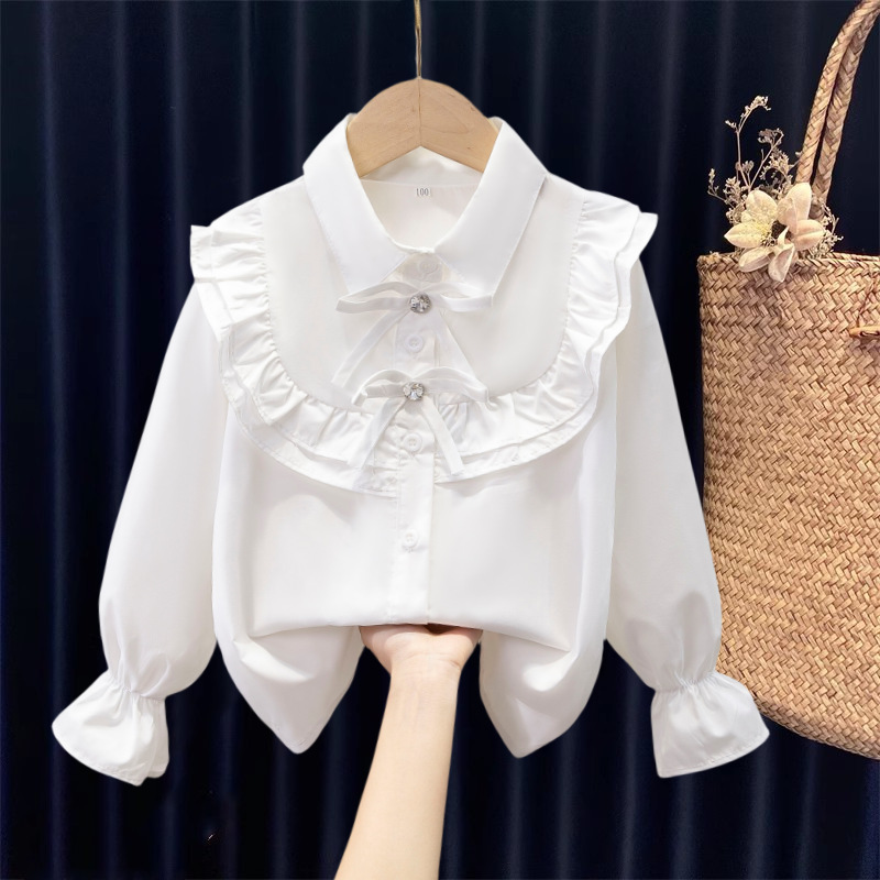 女童衬衫小女孩白衬衣长袖法式洋气儿童春秋上衣韩版学生中小童装