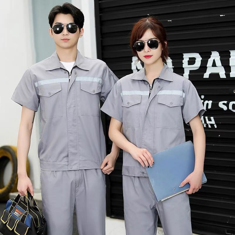 夏季工作服短袖套装上衣劳保服t恤耐磨防静电车间工人工衣厂服男