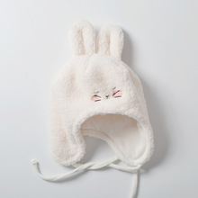 moinmlon韩版冬季新款女童加绒护耳帽婴儿宝宝保暖加厚小兔造型帽
