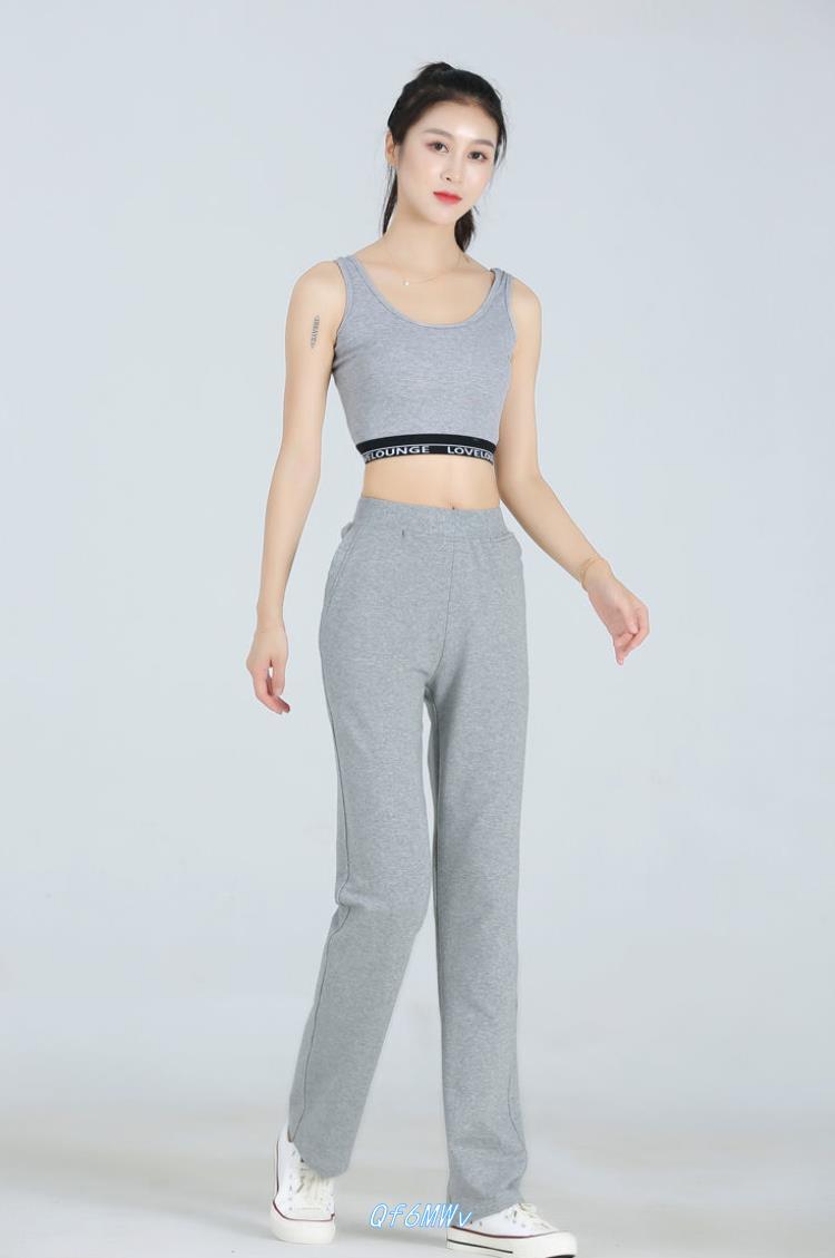 秋季显瘦高腰直筒灰色运动裤女长裤宽松大码休闲中年春秋女式卫裤