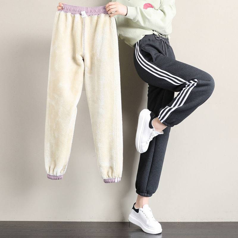 羊羔绒卫裤女加绒裤子女外穿棉裤女冬季加厚卫裤宽松中学生韩版羊