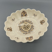 轻奢复古创意陶瓷高脚果盘家用客厅茶几欧式美式波浪纹陶瓷干果盘