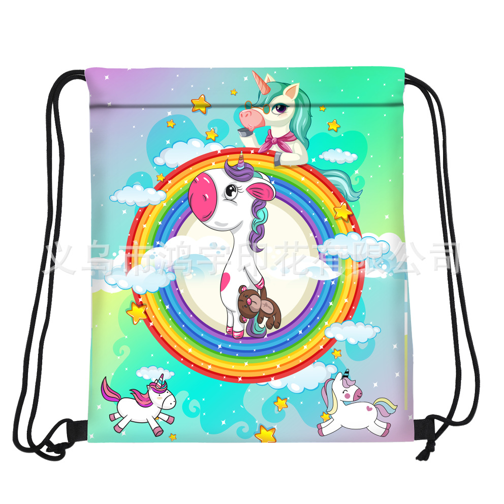 New Drawstring Backpack Waterproof Cartoon Unicorn Foldable Drawstring Bag Cute Storage Backpack Bag Wholesale