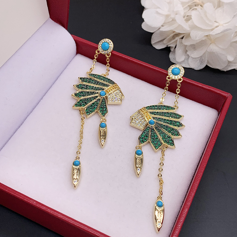 欧美小众神秘印第安人耳饰蓝松石镶彩钻重工耳环耳钉银针时尚潮女