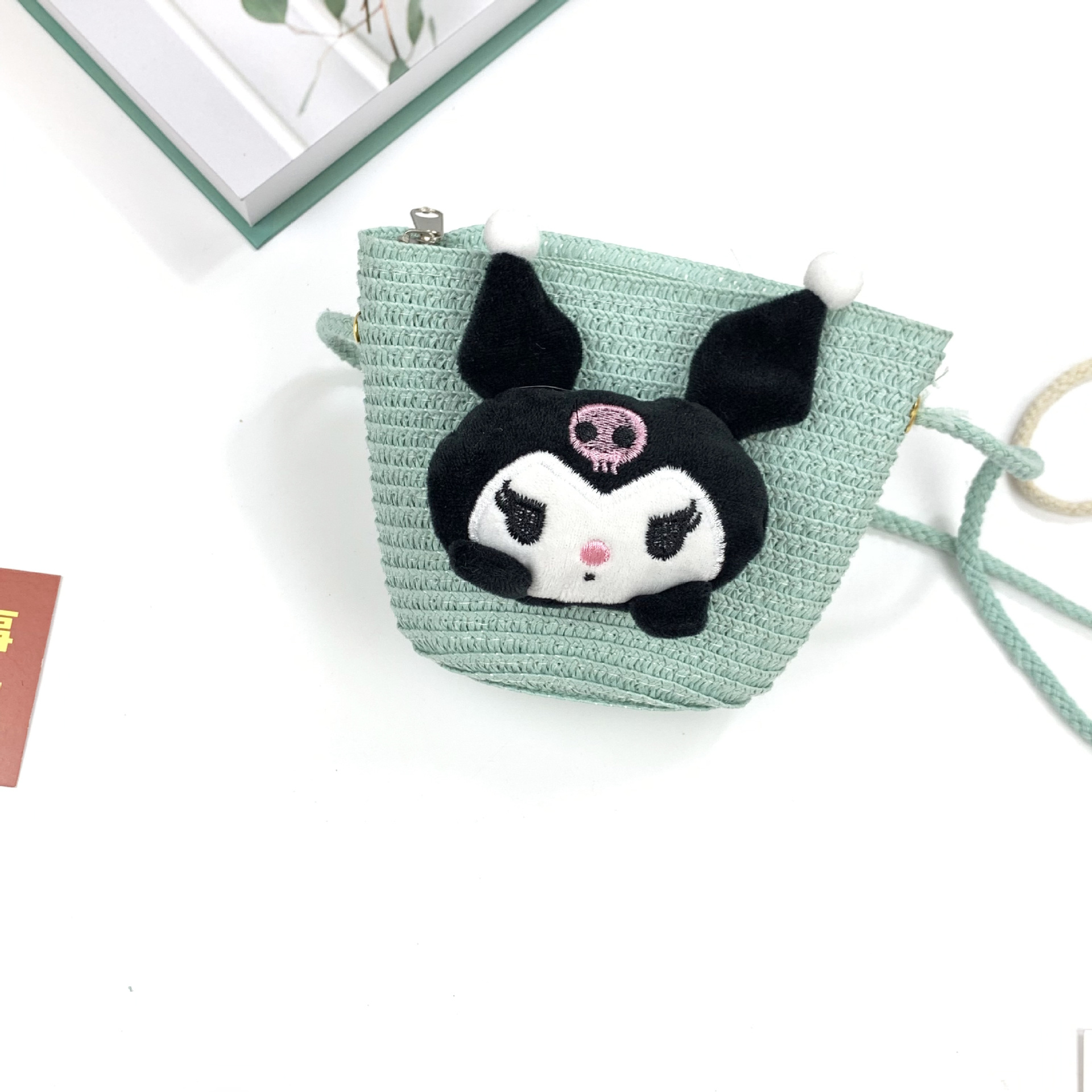 New Children's Straw Bag Cute Cartoon Big Ears Dog Children Coin Purse Crossbody Small Bag Woven Phone Bag