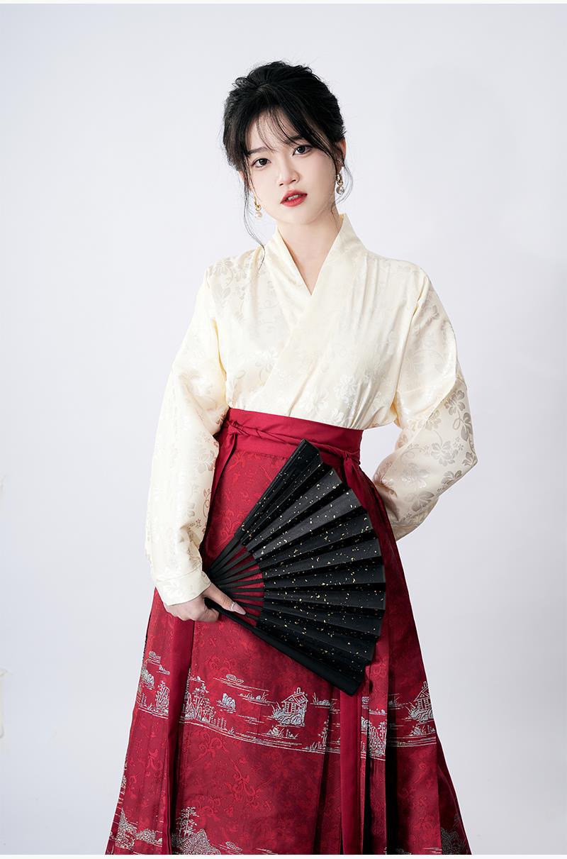 Adult Hanfu Woven Gold Woven Silver Precision Satin Black Imitation Snail Horse-Face Skirt Daily Commuting Hanfu Ming Spring and Autumn