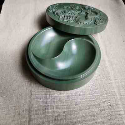 批发新品松花砚台 仙人洞老坑松花石砚 太极砚 墨盒 带盖 文房四