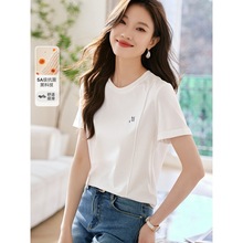 设计感鱼骨线圆领短袖t恤女夏季新款韩版白色基础款显瘦百搭上衣
