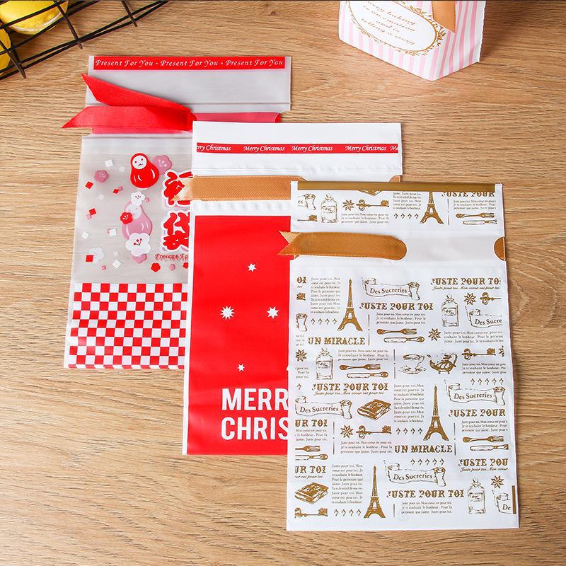 Cross-Border Hot Products Drawstring Bag Christmas New Year Packaging Gift Bag Baking Pastry Biscuits Drawstring Bag 50