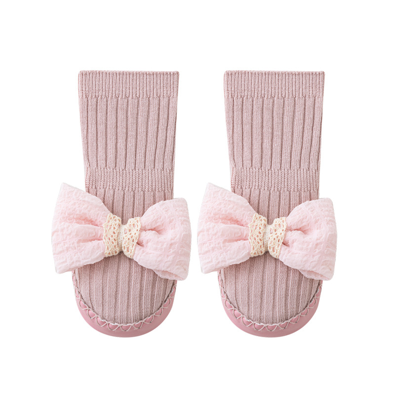 2024 Spring and Summer New Baby Floor Shoes Socks Korean Princess Bowknot Baby Toddler Shoes Socks Outer Wear Leather Shoes