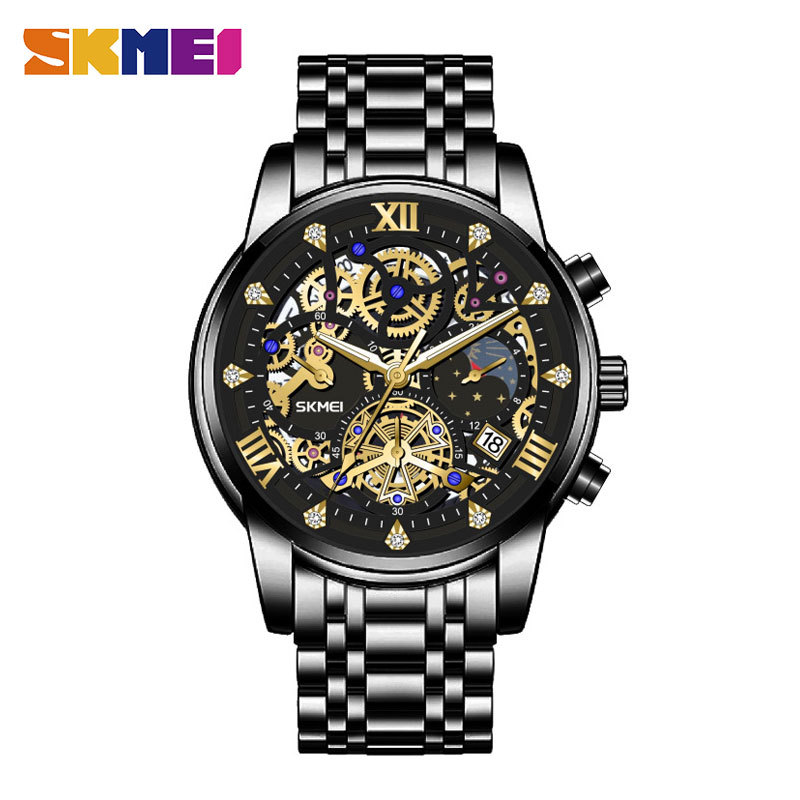 Skmei Skmei Business Men's Watch 7039 Mechanical Hollowing Carved Quartz Watch Genuine Leather Steel Strap Watch