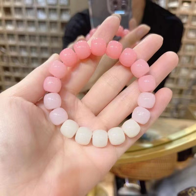 Ice Transparent White Jade Bodhi Bracelet Pliable Temperament Gradient Pink Student Version Hand Toy Ball Bracelet Bracelet Couple