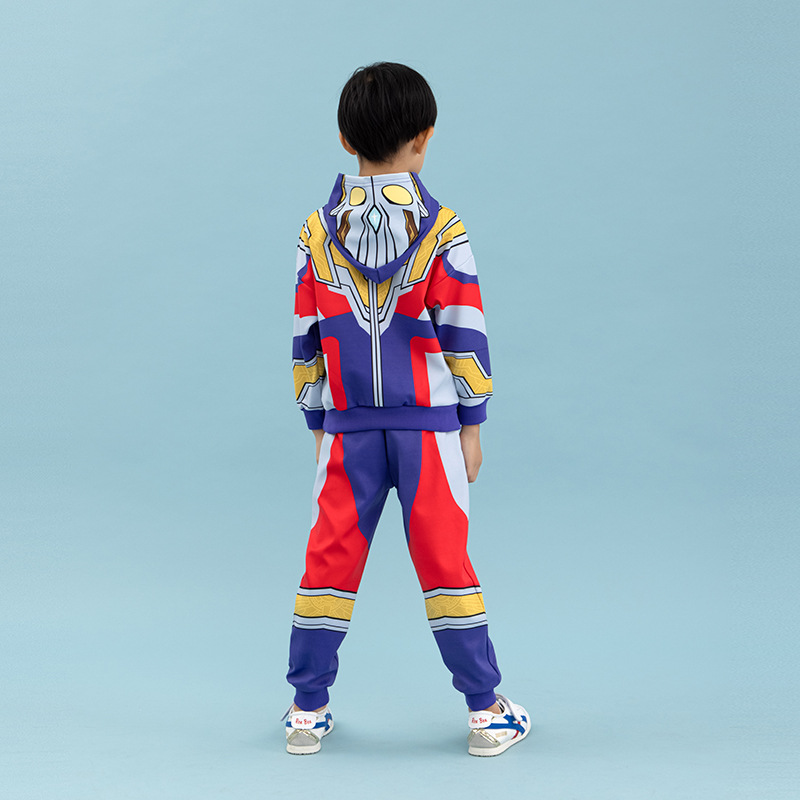 奥特曼秋冬儿童套装新款正版奥特曼连帽套头长袖套装特利迦套装