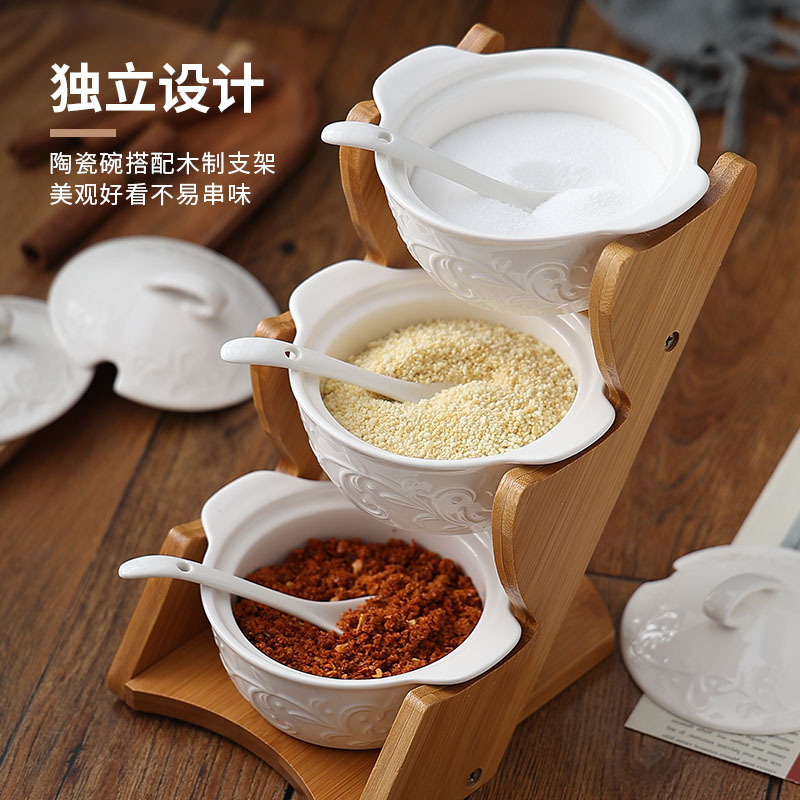 New Simple White Ceramic Wooden Bottom with Lid Seasoning Containers Dried Fruit Tea Household Restaurant Storage Bottle