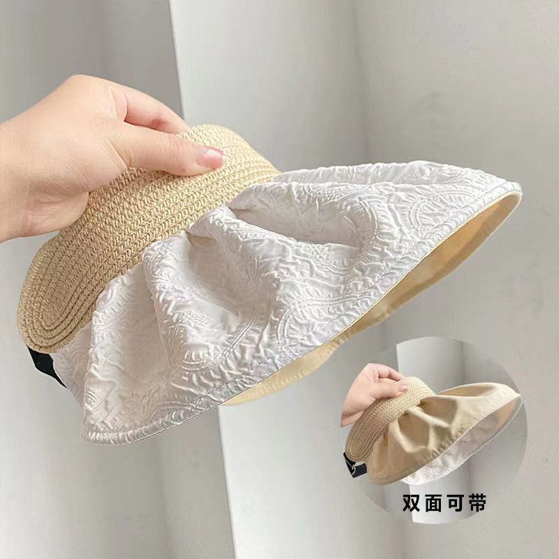 Sun Hat Female Summer Outing Sun Shade Sun Protection Hat Big Brim UV Protection All-Match Shell-like Bonnet Hepburn Style Topless Hat