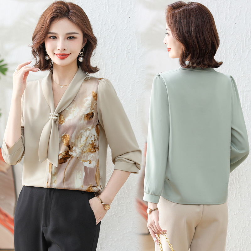 Mom Spring and Autumn Western Style Small Shirt New Chiffon Shirt Middle-Aged and Elderly Women's Clothing Noble Lady Fall Winter Fashion Bottoming Top