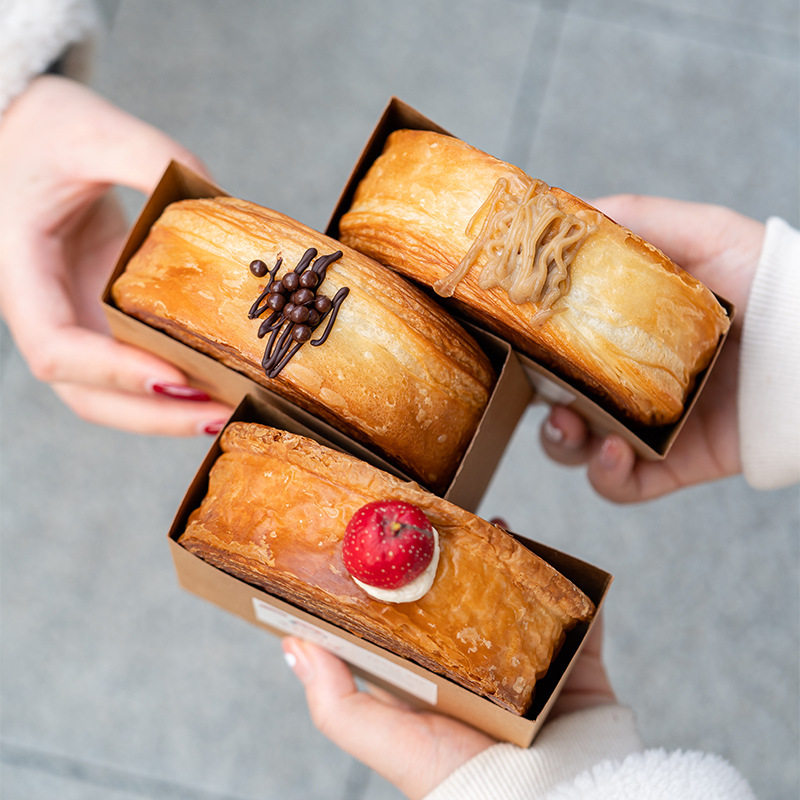 牛皮纸年轮可颂面包纸托一次性打包餐盒汉堡三明治烘焙包装纸底托