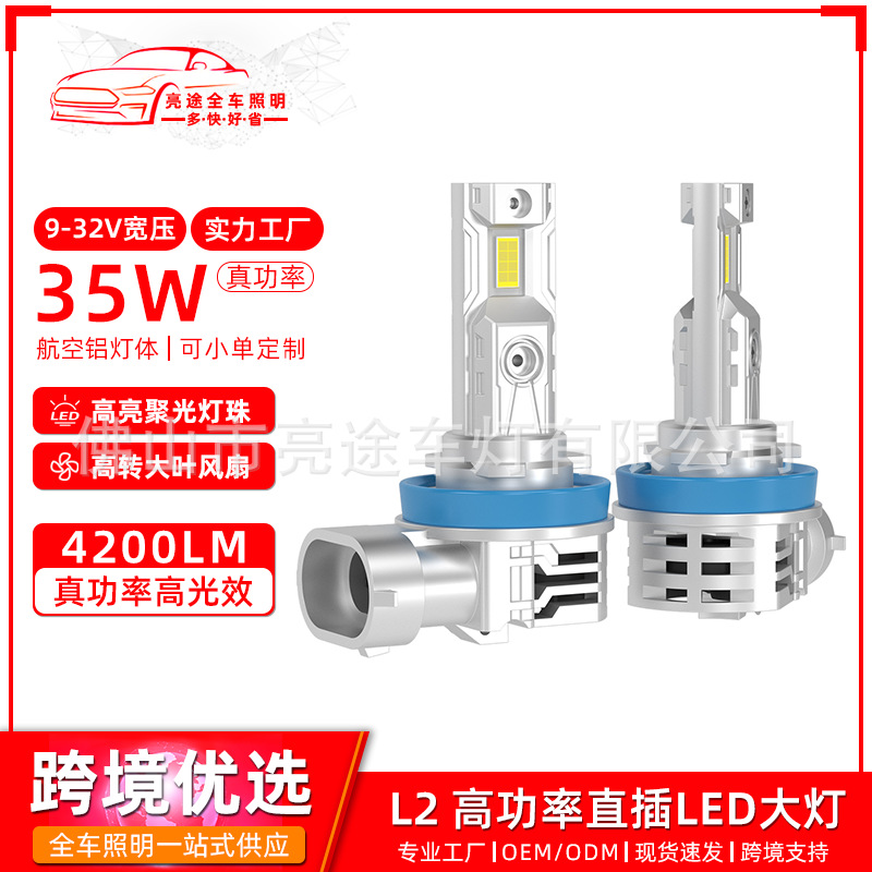 1:1高亮聚光35W高功率led大灯宽压汽车前照灯内置解码turbo风扇