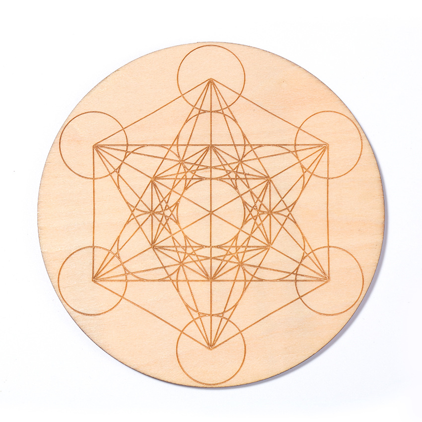 天然水晶七彩七件套水晶梅尔卡巴工艺品摆件六芒星木板套装摆件