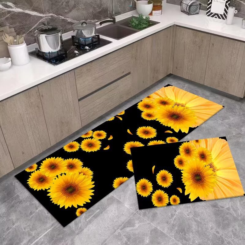 Diatom Ooze Floral Printed Soft Mat Kitchen Two-Piece Set Floor Mat Absorbent Oil-Absorbing Non-Slip Mat Set Carpet