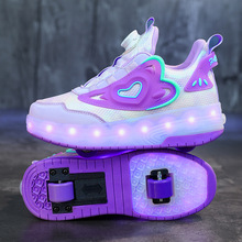 儿童暴走鞋双轮可拆卸隐藏女童鞋充电带灯七彩发光滑轮溜冰旱冰鞋