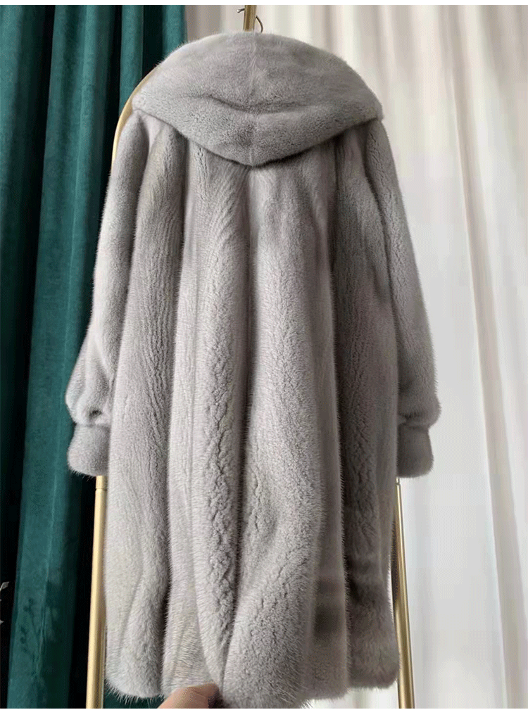 2018新款进口整貂丹麦天鹅绒带帽长款女貂皮大衣水貂皮草批发